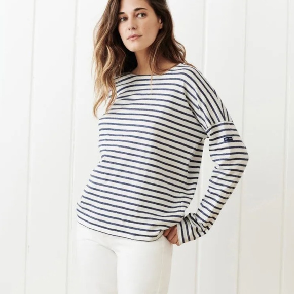 NWT Saint James x Jenni Kayne Rue Drop Shoulder Tee Striped Linen Womens L - Picture 3 of 9